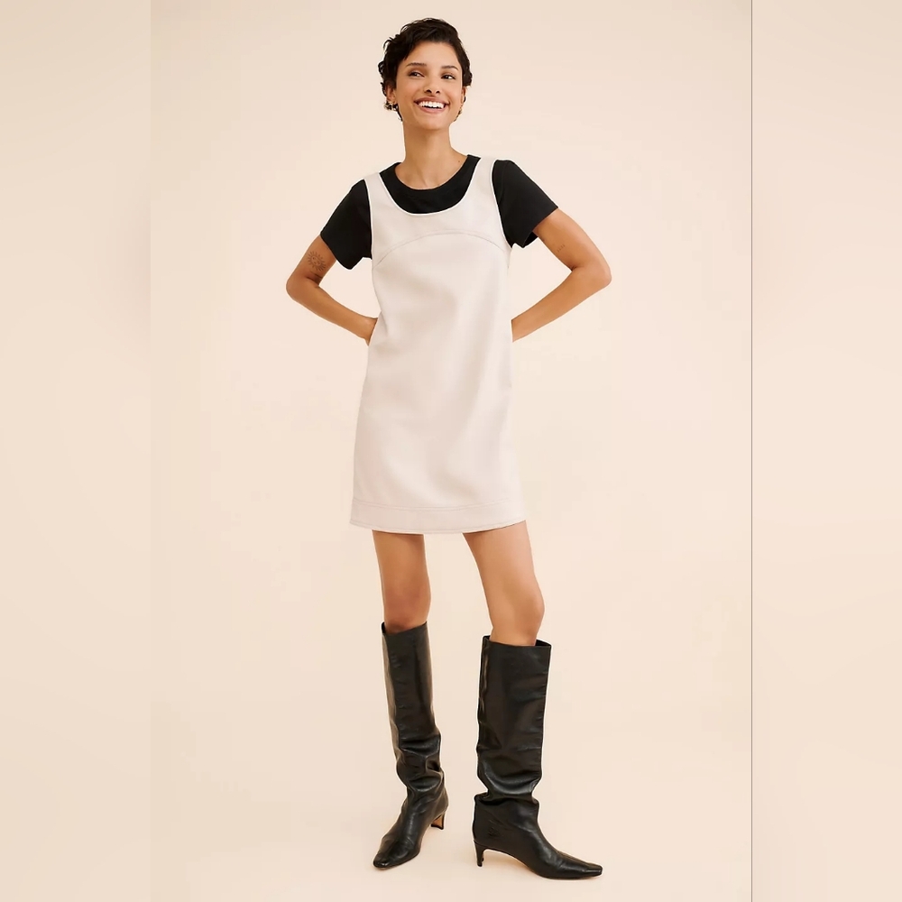NWT Pilcro Anthropologie Vegan Leather Shift Mini Dress in Neutral-Size 6 - Picture 3 of 11